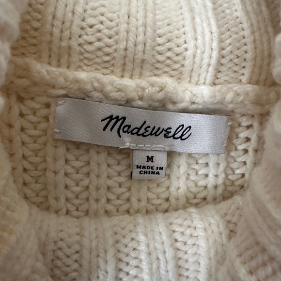 Madewell Cream and Forest Green Striped Turtleneck Cableknit Sweater - Picture 7 of 8